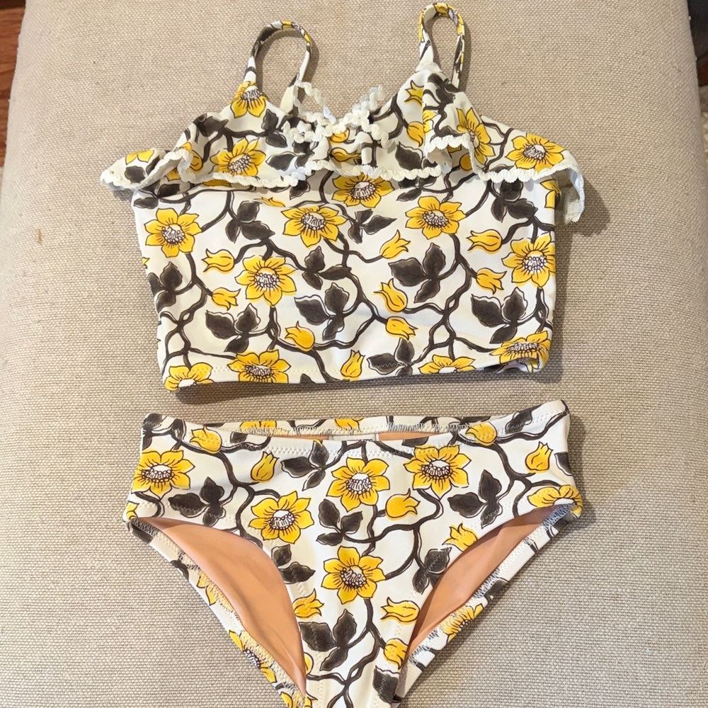 J. Crew Yellow Floral Girls' Rickrack Two-Piece Swimsuit/VARIOUS - Picture 2 of 12